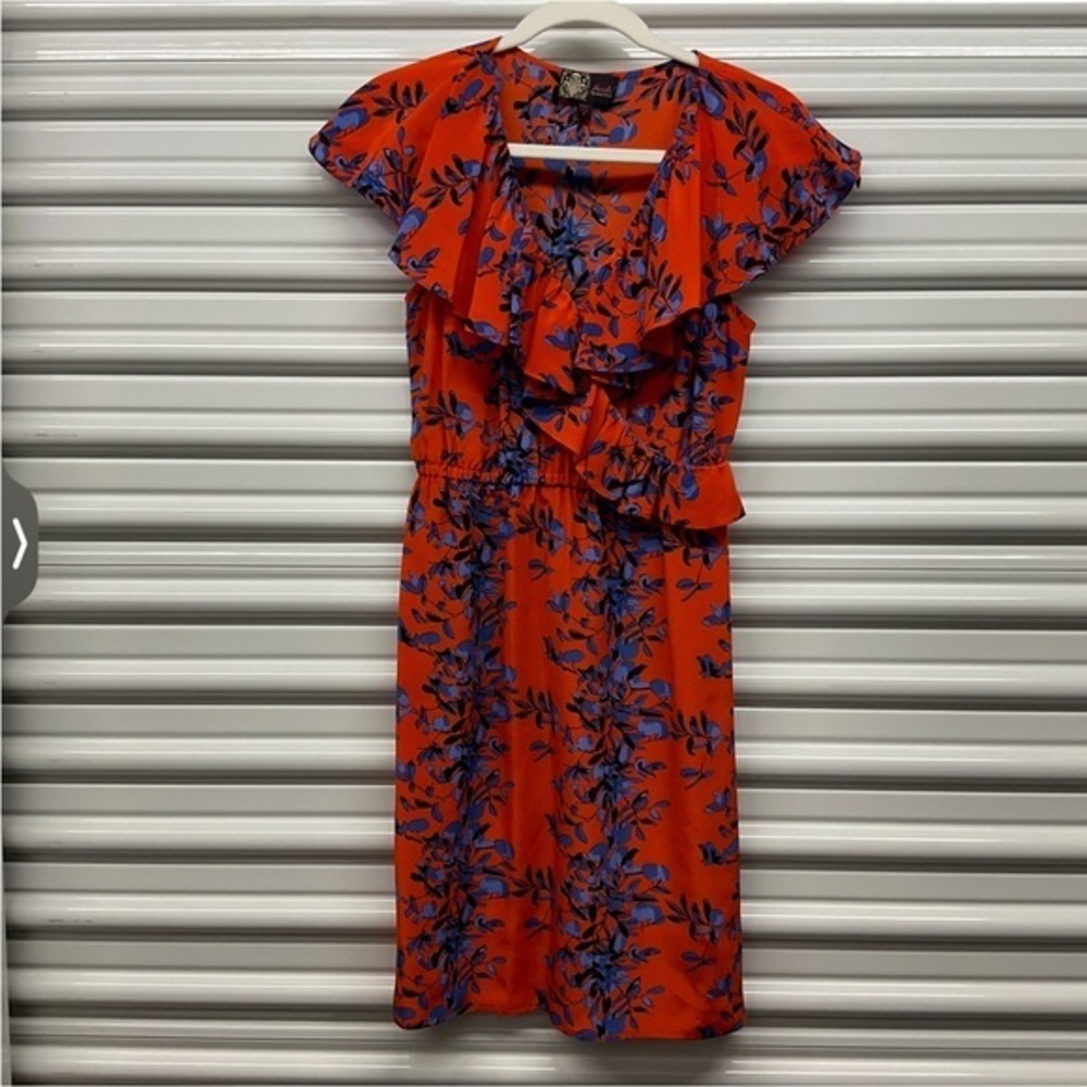 Tracy Reese Orange and Blue Floral Midi Dress